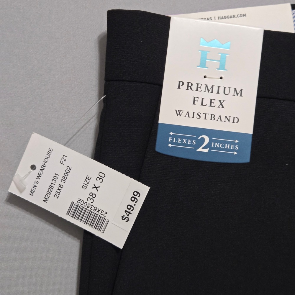 J.M. Haggar Dress Pants 38x30 Black Premium Flex Straight Fit Luxury Stretch - Picture 10 of 12